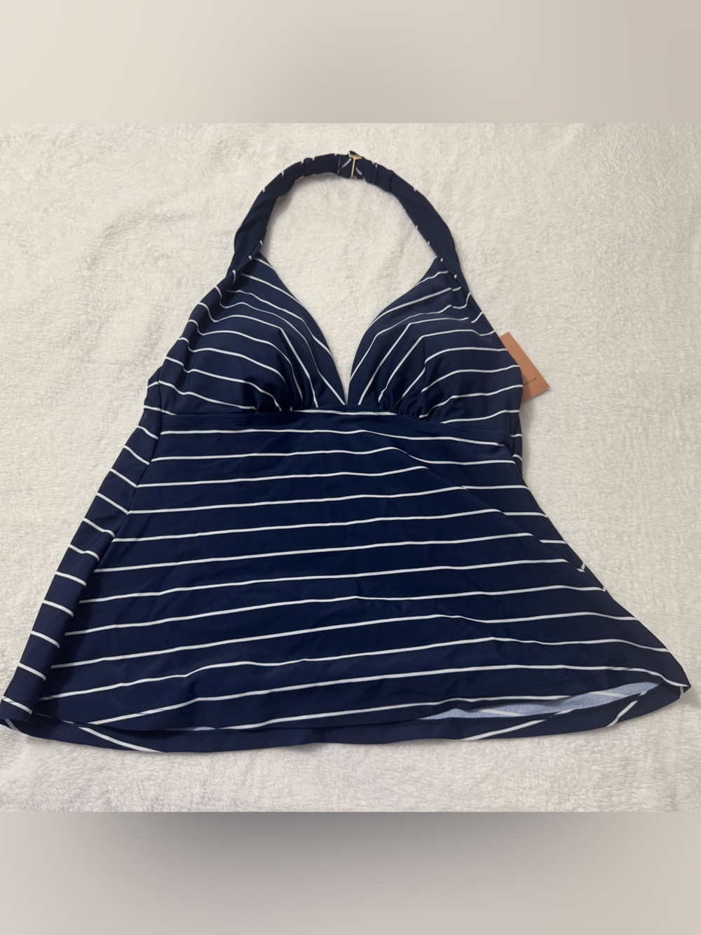 Shade & Shore Women’s Navy w/ White Stripes Halter Swim Tankini Top Size M - Picture 1 of 5